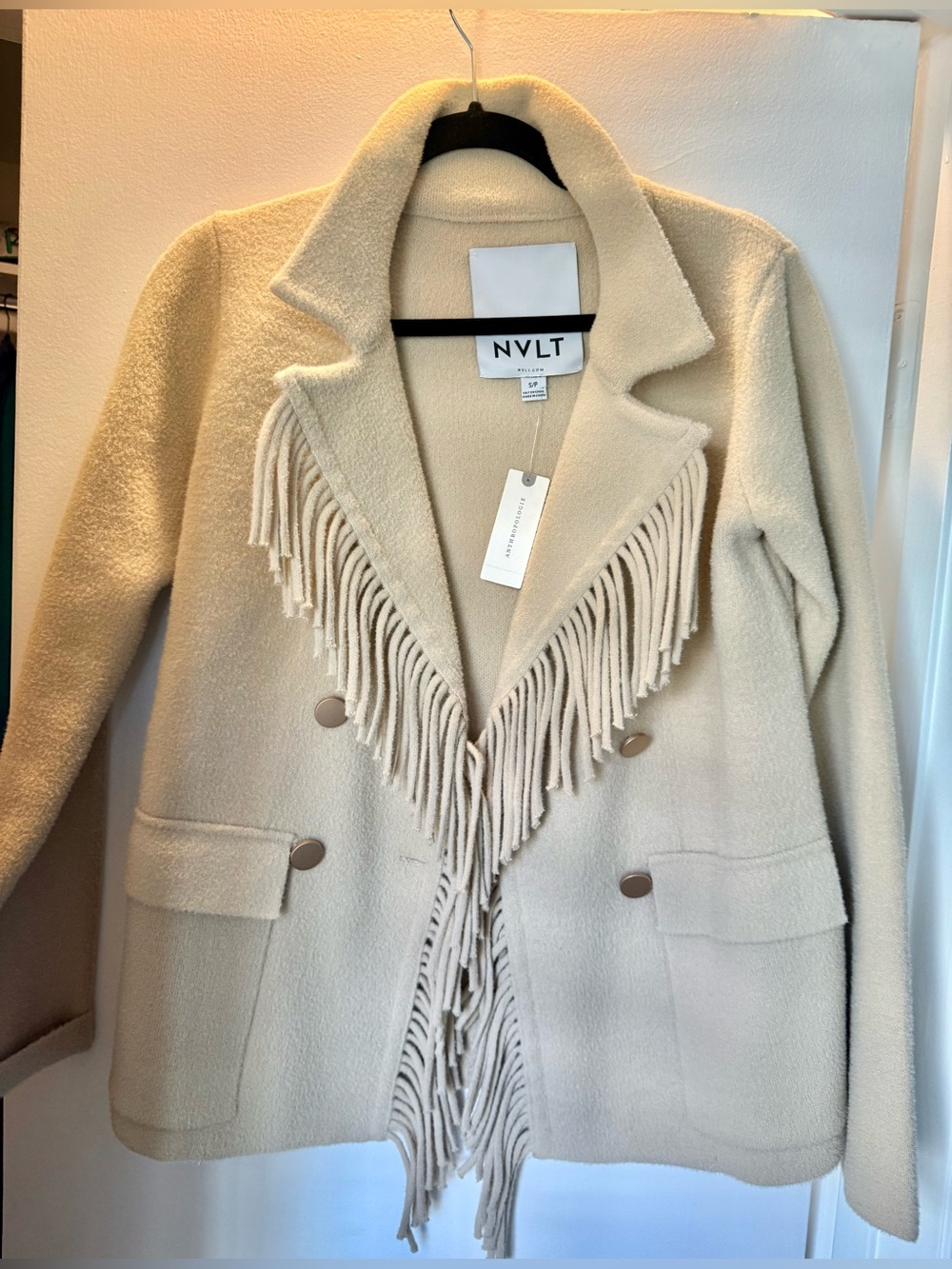NVLT Fringe Wool-Blend Jacket in Cream